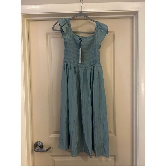 NEW Simier Fariry Smocked Knee Length Travel Casual Dress Pockets L - Picture 4 of 8